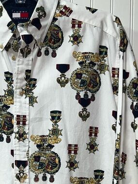 90s Tommy Hilfiger Medals Oversized Oxford Shirt L Vintage